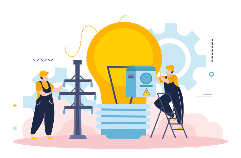 Ilustração de trabalho de manutenção e segurança do trabalho